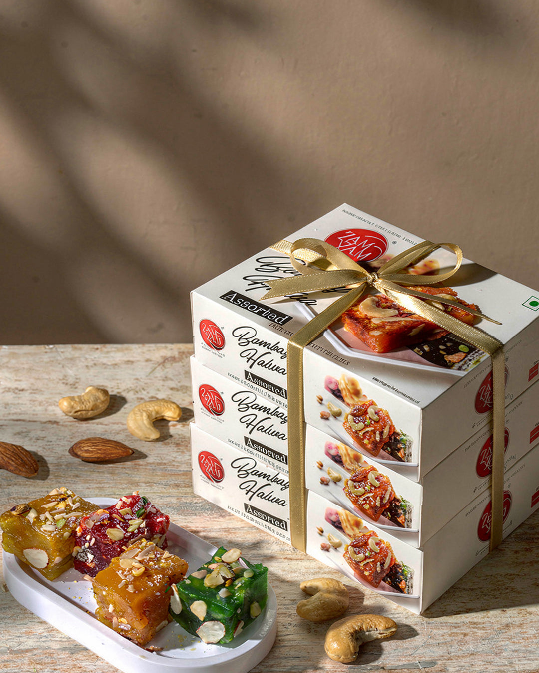 Assorted Bombay Halwa box with Raspberry, Kesar Pista, Anjeer and Pineapple flavors by Zam Zam Sweets Mumbai