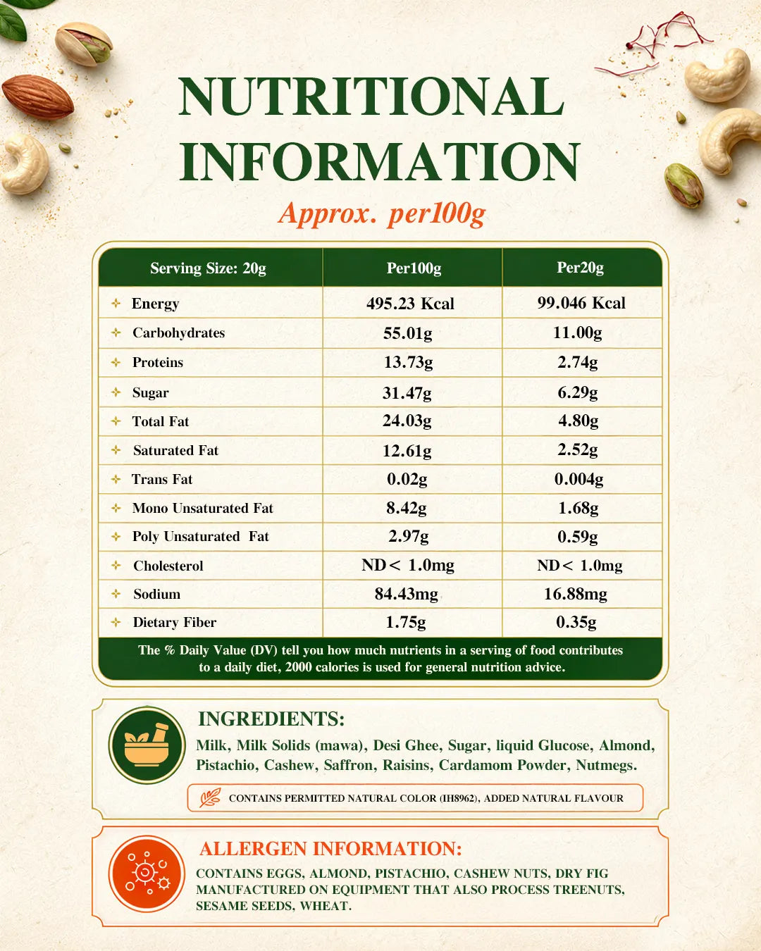 Zaffrani Dryfruit Barfi - 250g